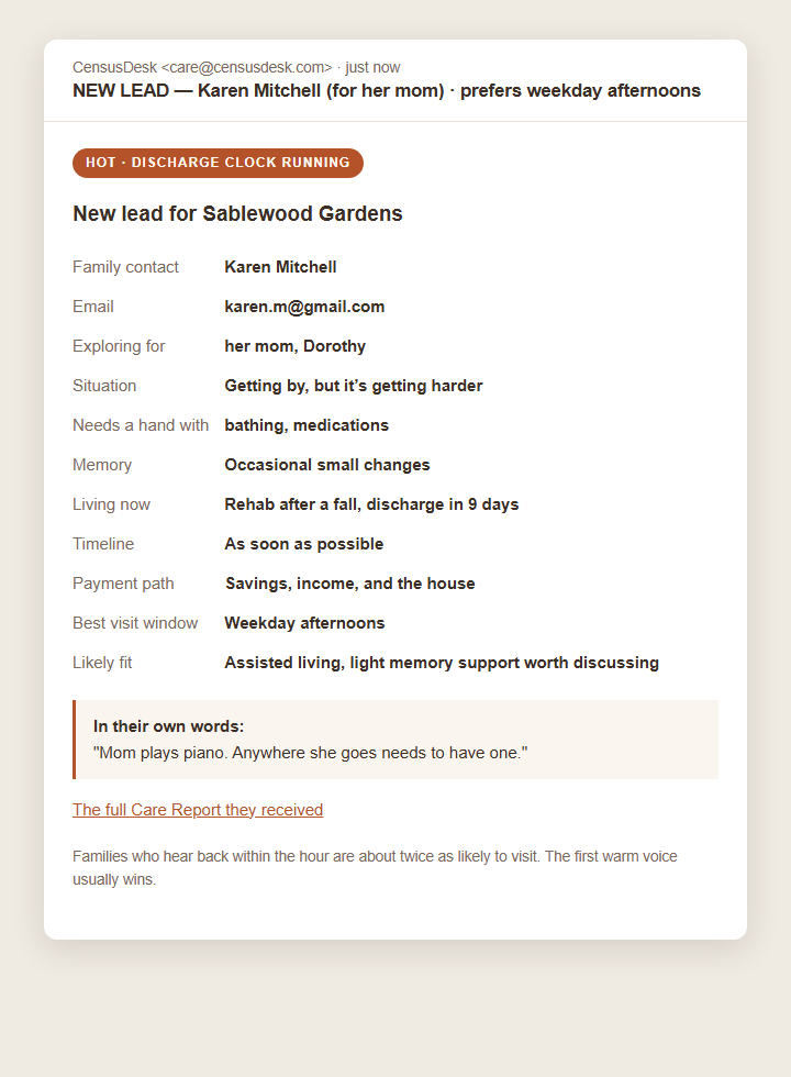 The instant new-lead alert email