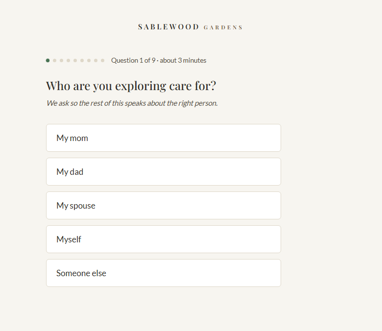 The care assessment, question one